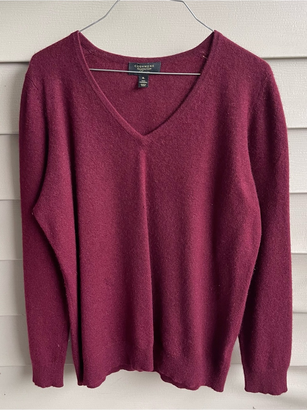 Charter Club Luxury Cashmere Sweater Womens Size XL Burgundy Holiday Money